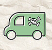 Symbol grünes Fahrzeug mit Totenkopf