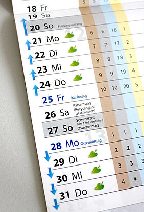 ÄNDERUNG DER ABFUHRTERMINE ÜBER DIE OSTERFEIERTAGE